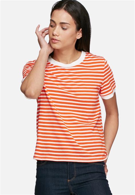 stripe tee orange and white glamorous t shirts vests and camis