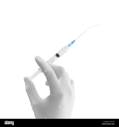 Doctor Hand In White Glove Hold Syringe With Preparation Jet From The