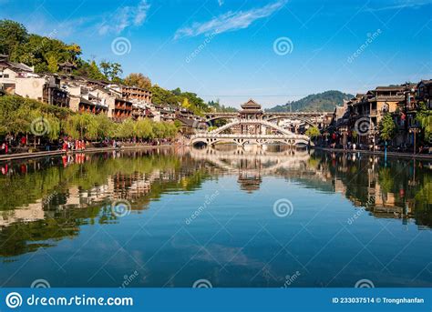 Old Bridge The River And Town At Fenghuang Hunan Province China