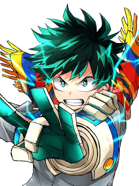 An Anime Character With Green Hair And Blue Eyes Holding His Arms Out