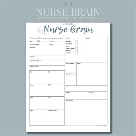 Medsurg Nurse Brain Sheet Etsy In Nurse Brain Sheet Med Surg Nursing Nurse Report Sheet