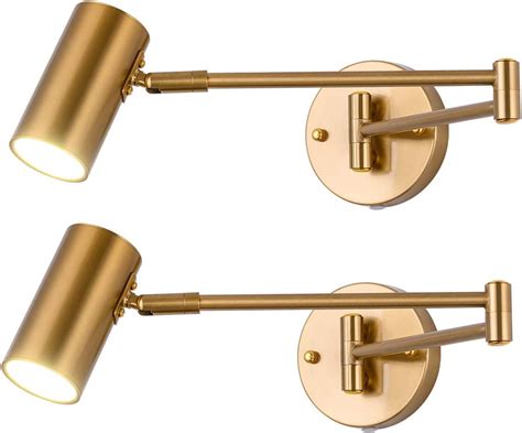 Swing Arm Plug In Wall Sconce Set Of 2 Brass 4500k Neutral