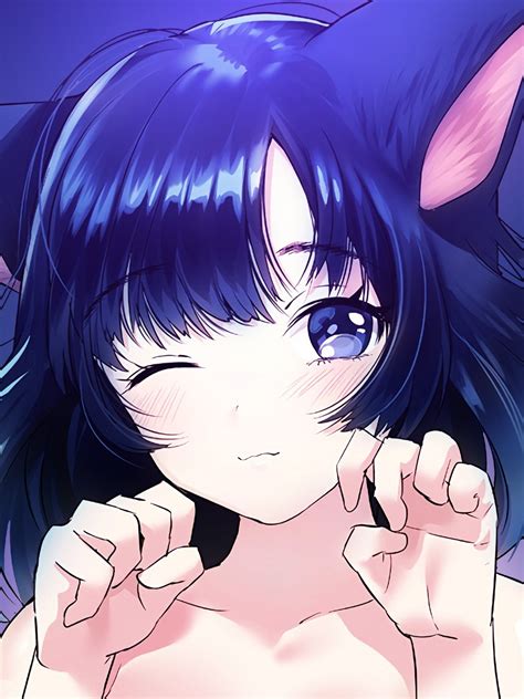 Download 1536x2048 Anime Girl Cat Ears Neko Wink Blue