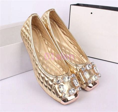 Bling Glitter Womens Flat Loafer Dress Shoes Rhinestone Gold Colors
