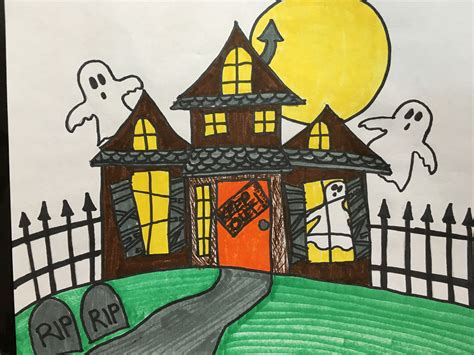 How To Draw A Haunted House Easy Video Askworksheet