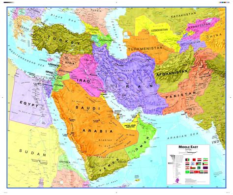 Middle East Wall Map Political