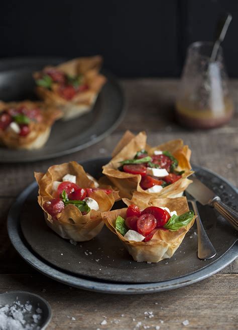 Caprese Salad In Phyllo Baskets With An Olive Tapenade Vinaigrette