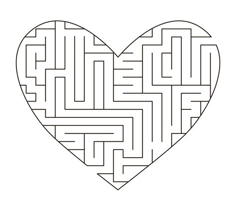 Vector Heart Shaped Maze Template Blank Black And White Labyrinth