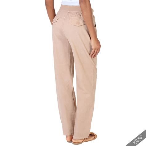 Women Tie Waist Casual Linen Cotton Trousers Summer Holiday Pants Loose