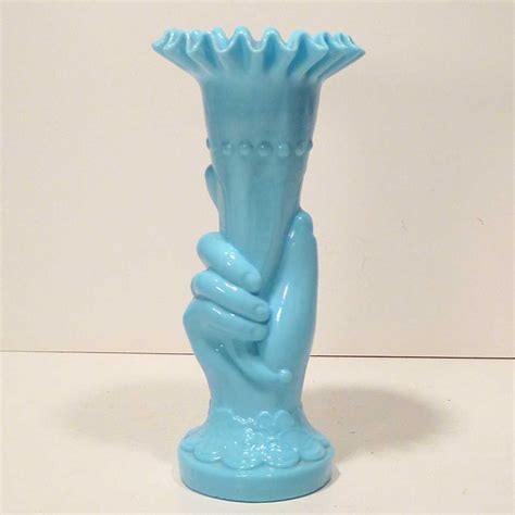 Vintage Blue Opaque Glass Hand Vase From Collectors Row On Ruby Lane