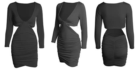 Free Shipping V Neck Hollow Out Clubwear Women Sexy Dress Ruched Long Sleeve Autumn Winter Party