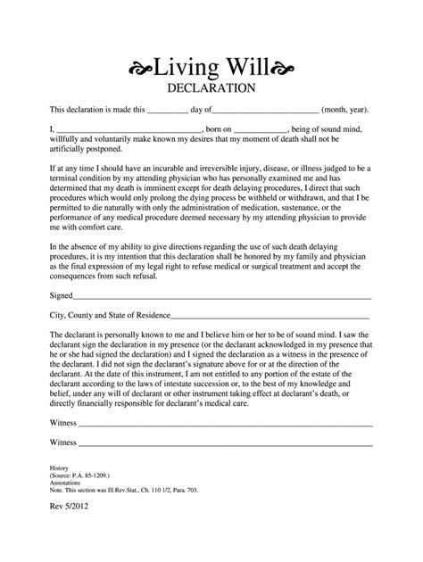 Printable Advance Directive Living Will Form Tutoreorg Master Of