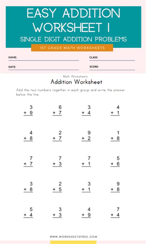 Top 5 Easy Addition Kids Activities 1st Grade Worksheets Math