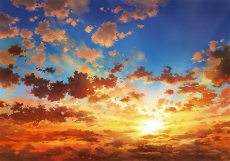 X Px Free Download Hd Wallpaper Anime Landscape Sunset Clouds Sky Cloud Sky