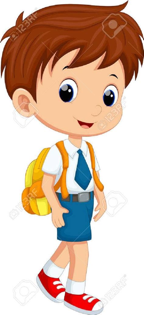 Cute Boy In Uniform Going To School Royalty Free Cliparts Vectors And