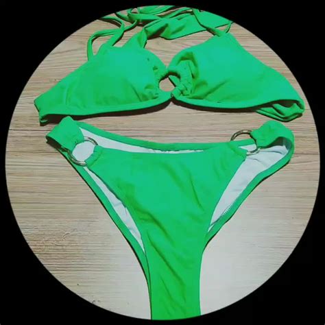 Sexy Bandeau Bikini Bandage Swimwear Women Solid Swimwear 2020 Bathing Suits Rings Bikini Set