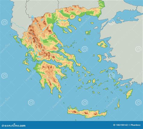 Mappa Fisica Alta E Dettagliata Della Grecia Illustrazione Vettoriale
