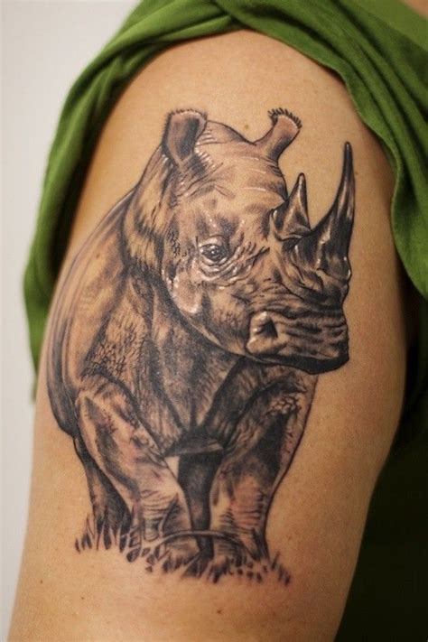 Amazing Rhino Tattoo Standing On Grass Rhino Tattoo White Tattoo