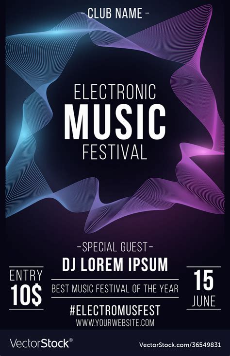 Electronic Music Festival Poster Stylish Party Vector Image