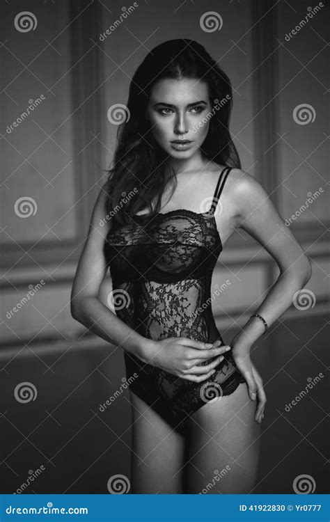 Beautiful Brunette Model Expensive Lace Lingerie Stock Photo Image Of