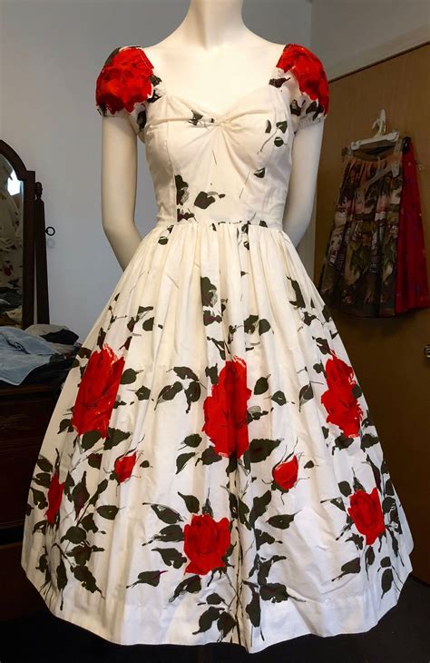 Vintage Aaa Rose Border Print Dress Rose Print Dress Rose Clothing