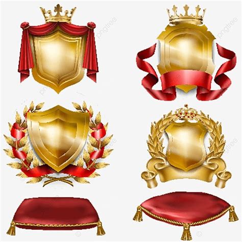 Set Of Vector Icons Of Heraldic Shields With Royal Golden Crowns 3d