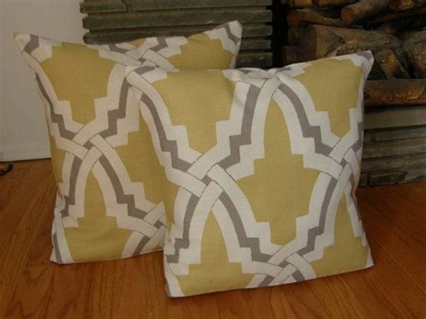 1 Geometric Yellow And Gray Pillow Cover Duralee Fabric In Etsy