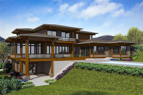 Plan 23812jd Modern Prairie House Plan For A Side Sloping Lot