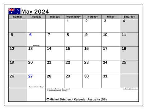 Calendar May 2024 Australia Michel Zbinden En