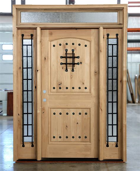 Rustic Knotty Alder Exterior Door With Transom