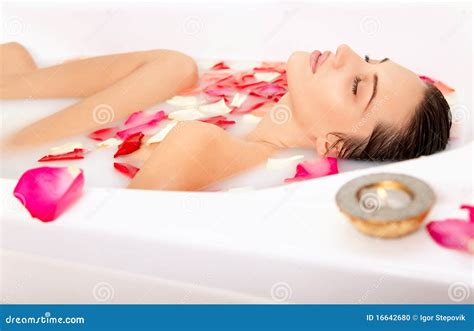 Attractive Girl Enjoys A Bath With Milk Stock Photo Image Of Clean Adult