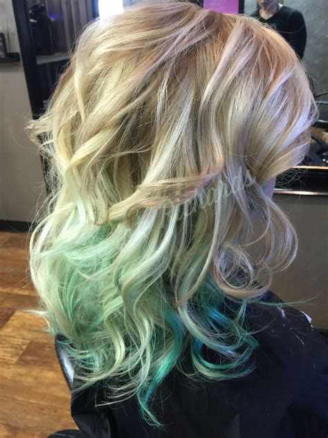 Blonde And Mint Green Hair Dipped Hair Hidden Hair Color Mint