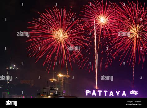 New Years Eve Fireworks Display Pattaya Thailand Stock Photo Alamy