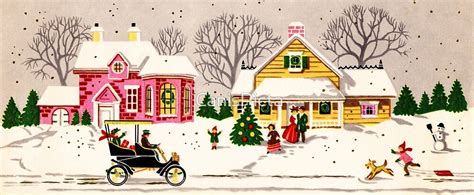 Seasons Greetings Sunday Driver Vintage Christmas Card Time