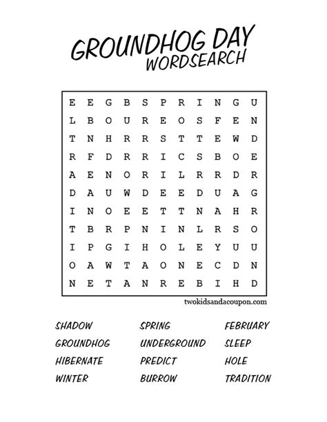 Free Printable Groundhog Day Word Search