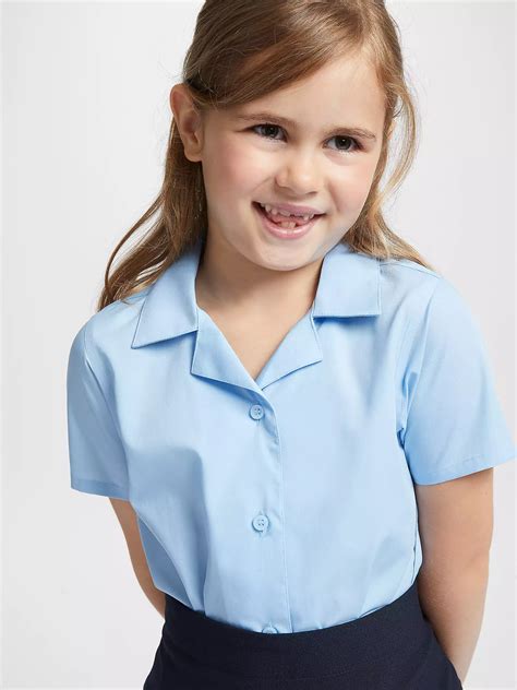 John Lewis Girls Open Neck Short Sleeve School Blouse Pack Of 2 Blue