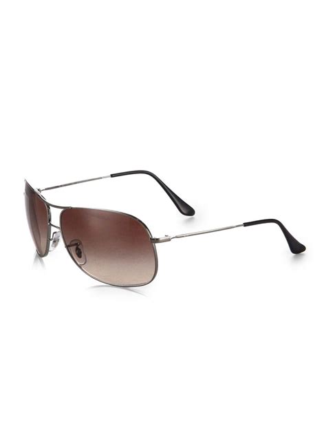 Ray Ban Rb3267 64mm Square Wrap Aviator Sunglasses In Silver Metallic For Men Lyst