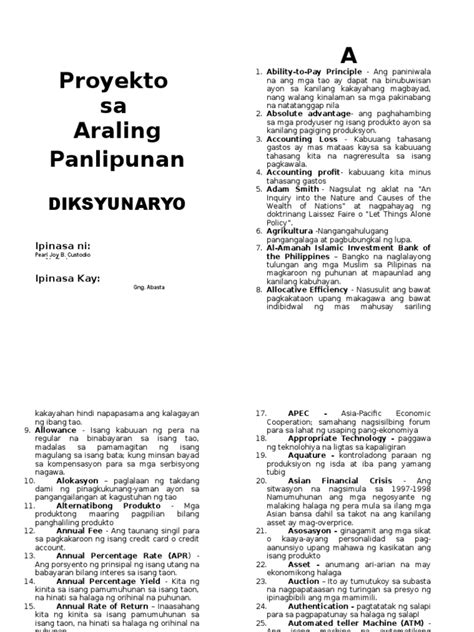 Araling Panlipunan Dictionary Pdf