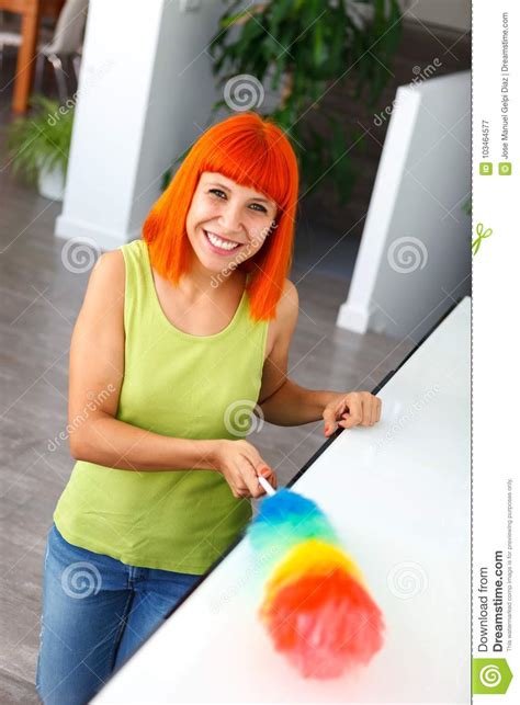 Red Hair Housewife Cleaning Her Home Stock Image Image Of Housewife Cleaning 103464577
