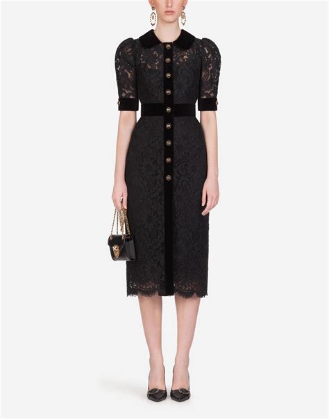 Dolce And Gabbana Lace Midi Dress With Bejeweled Buttons In Black Lyst
