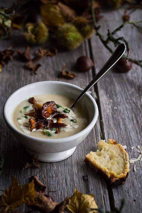 Celeriac And Apple Soup With Wild Mushrooms And Chestnuts And Robert