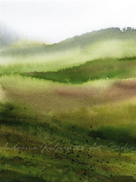 Rolling Hills Abstract Landscape Painting Green Modern Etsy