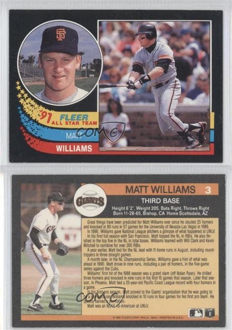 See more ideas about sports cards, baseball cards, sports. 1991 Fleer All Star Team #3 Matt Williams San Francisco Giants Baseball Card | eBay