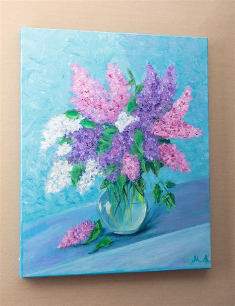 Lilac In Vase Acrylic Painting On Canvas Frame Life Flowers Etsy