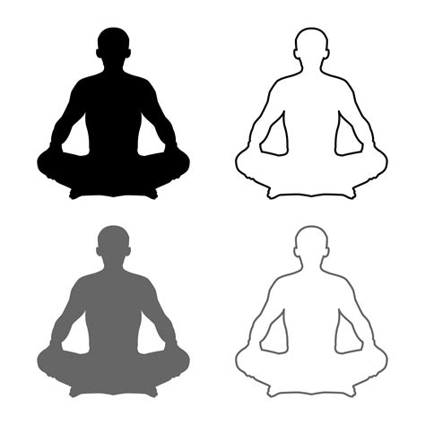 Man In Pose Lotus Yoga Pose Meditation Position Silhouette Asana Icon Set Grey Black Color
