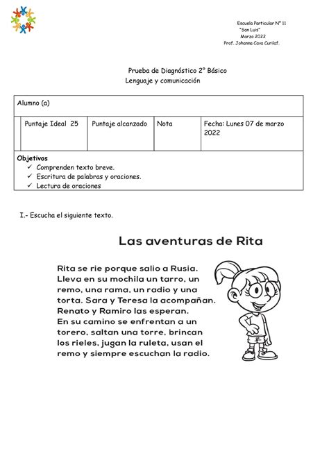 Evaluacion Diagnostico Lenguaje Segundo Basico “san Luis” Marzo 2022