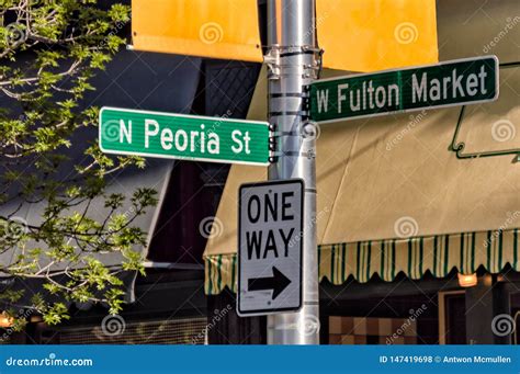 Fulton Market Street And Peoria Street Direction Information Signs