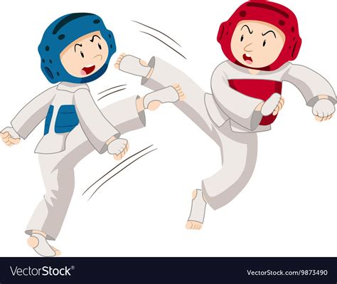 Two Men Doing Taekwondo Royalty Free Vector Image