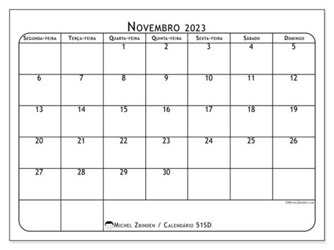 Calendário De Novembro De 2023 Para Imprimir “621sd” Michel Zbinden Br