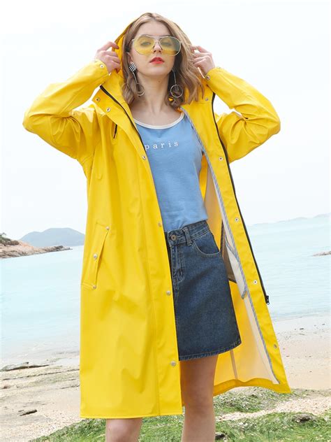 Waterproof Stylish Raincoat Women Travel Yellow Ladies Hooded